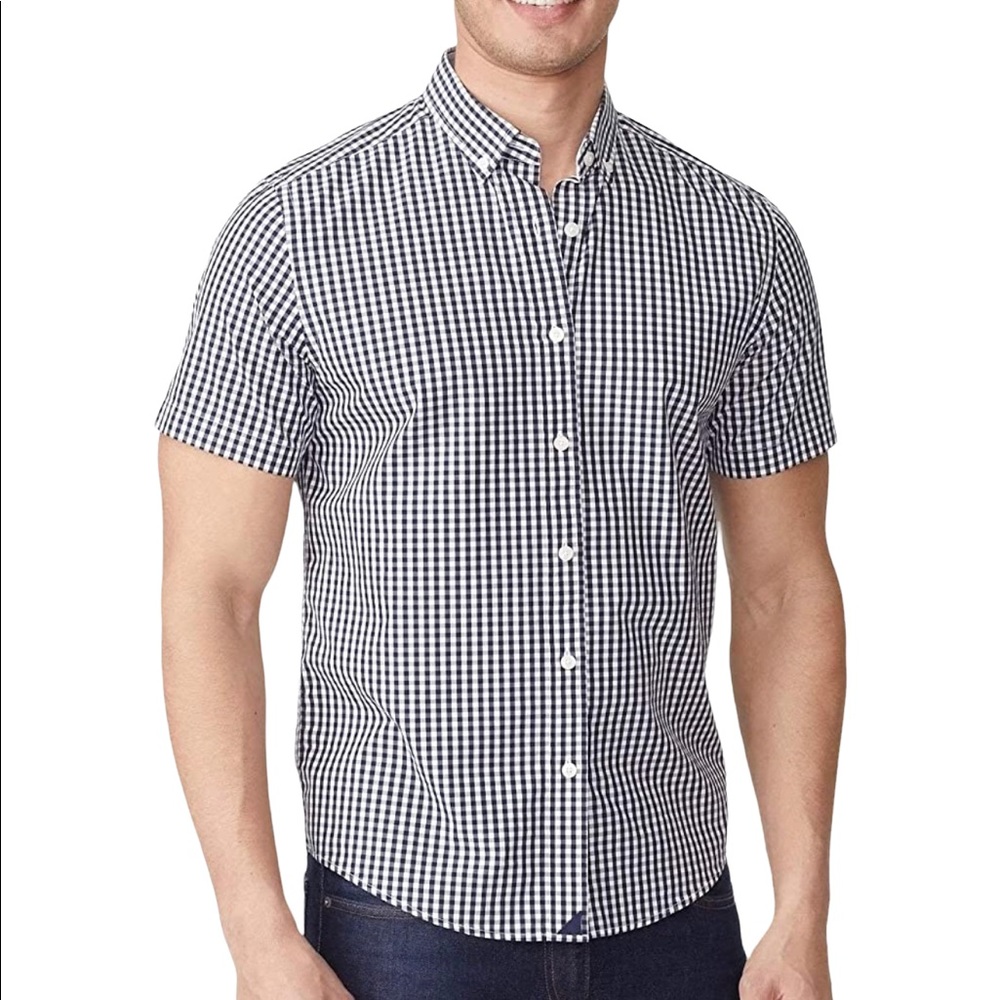 UNTUCKit Censio Blue & White Gingham Check 100% Cotton Button-Front SS Shirt Sm